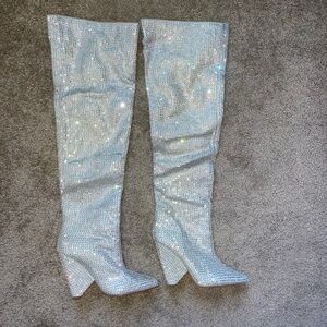 rhinestone knee high boots size 7